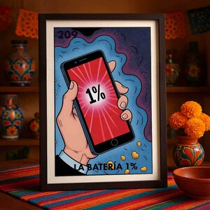 Póster de lotería La Batería 1%, impreso por correo, divertido arte de pared latino, impresión de cultura pop, decoración mexicana moderna, idea