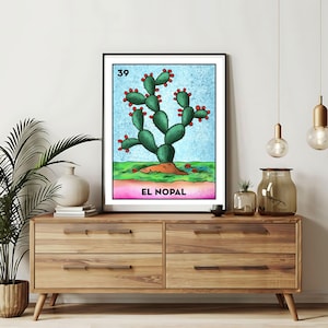 Verzending per post Alleen bedrukt | El Nopal Loteria-kaarten | Loteria handgetekende muurkunst | Mexicaanse bingo| Loteria-afdrukken Mexicaanse kunst| La dama