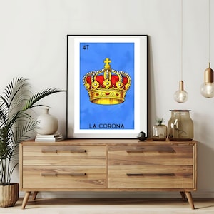 Enviado somente impresso | Cartões da Loteria La Corona | Arte de parede desenhada à mão da Loteria | Bingo mexicano | Impressões da Loteria Arte do México |