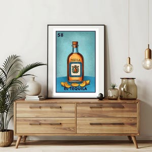 Verzending per post Alleen bedrukt | El Tequila Loteria-kaarten | Loteria handgetekende muurkunst | Mexicaanse bingo| Loteria-afdrukken Mexicaanse kunst|