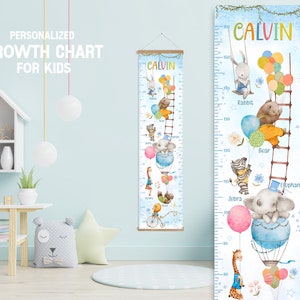 Circushoogtemeter met ophangframe, gepersonaliseerde Circus Boy Girl-groeimeter, leer dierennamen Slaapkamer Kinderkamer Speelkamer, groeimeter