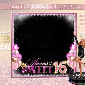Sweet 16  Birthday Photo Booth Photo Template, Sweet 16  birthday overlay photo Booth Overlay , 360 Photo Template pink Overlay