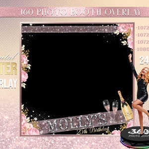 Rose Gold Photo Booth, Pink Photo Template Birthday Party, Woman birthday photo Booth Overlay ,Pink glam 360 Photo Template, birthday