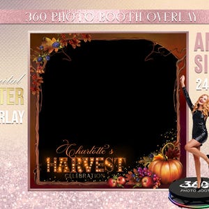 Autumn   Booth Photo Template Birthday Party Black Gold Booth Overlay , 360 Photo Template, Gold 360 Overlay, Fall Touchpix Overlay.