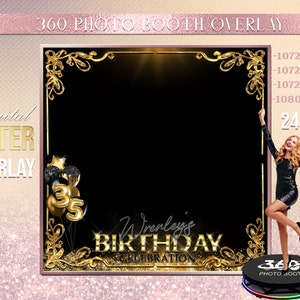 Gold Photo Booth Photo Template Birthday Party Glam photo Booth Overlay , 360 Photo Template, birthday erlay