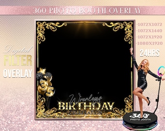 Glam Gold Birthday Photo Booth Overlay, 360 Template (Digital)