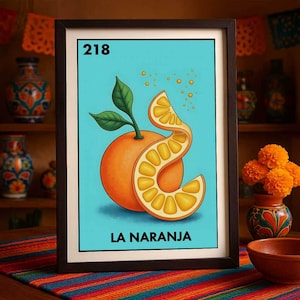 Solo per posta, stampato, La Naranja Loteria Poster, Orange Fruit Wall Art, decorazione da cucina messicana, stampa di agrumi, regalo
