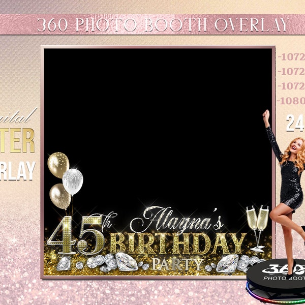 Gold Photo Booth Photo Template Birthday Party Glam photo Booth Overlay , 360 Photo Template, birthday erlay