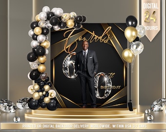 Black Man&#39;s Birthday Backdrop | Man&#39;s Birthday Background| Black Backdrop | Birthday Backdrop | Black Silver Backdrop| 40th 50th 60th 70th
