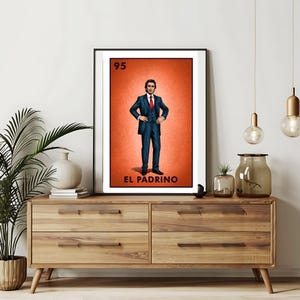 Enviado somente impresso | Cartões da Loteria El Padrino | Arte de parede desenhada à mão da Loteria | Bingo mexicano | Impressões da Loteria Arte do México |