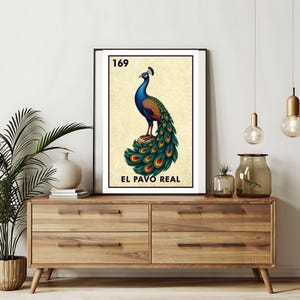 Verzending per post Alleen bedrukt | Peacock - Loteriakaarten | Loteria handgetekende muurkunst | Mexicaanse bingo| Loteria-afdrukken Mexicaanse kunst|