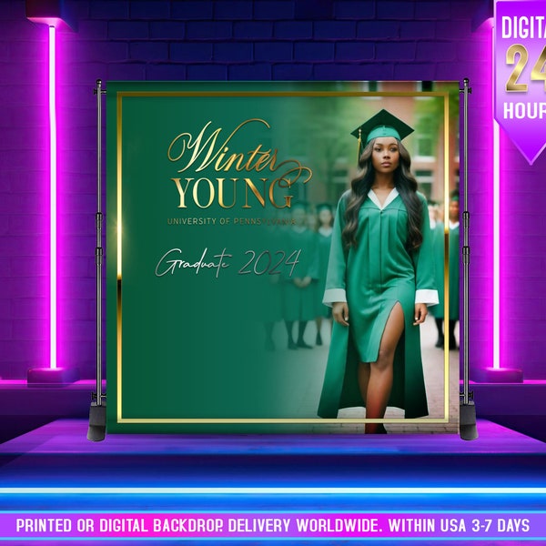 PRINTED or DIGITAL | Emerald Gold Graduation | Graduation Backdrop | Emerald  Graduation banner | Class of 2024 Backdrop |Grad banner Prom