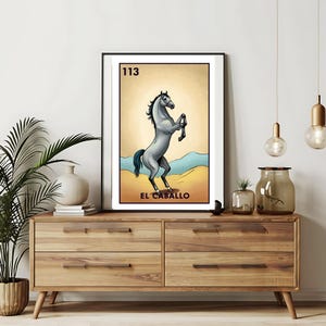 Enviado somente impresso | El caballo - Cartões de Loteria de Cavalos | Arte de Parede Desenhada à Mão de Loteria | Bingo Mexicano | Impressões de Loteria Arte do México |