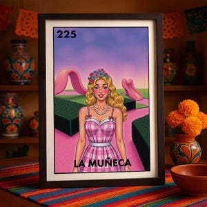 Póster de La Muñeca Lotería, estilo muñeca latina, arte de pared, impresión rosa de Girl Power, decoración feminista, regalo, envío por correo impreso únicamente.