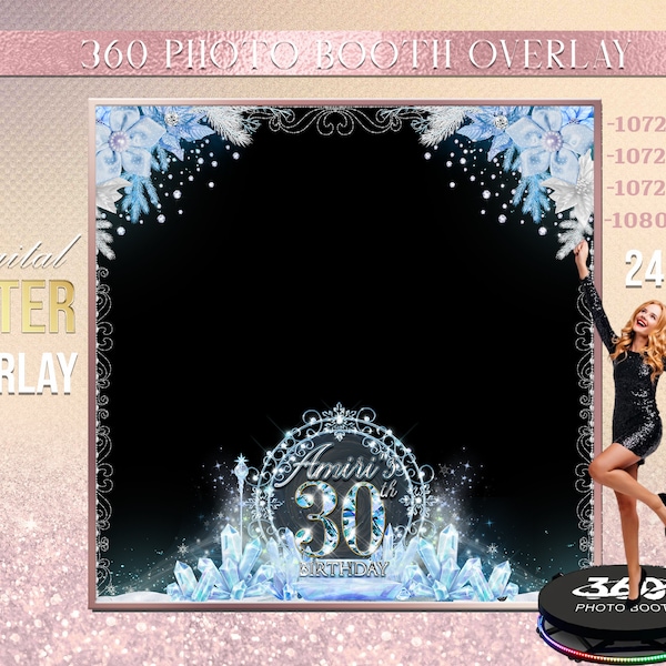 Any size Winter wonderland  Photo Booth, snowflake Photo Template Birthday winter photo Booth Overlay , frozen 360 Photo Template, birthday