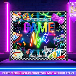 Game Night Backdrop, Game on Backdrop,  Video Games Banner, Games Birthday Party , Game Over Custom Backdrop, Level up