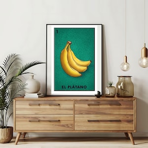 Verzending per post Alleen bedrukt | El Platano Loteria-kaarten | Loteria handgetekende muurkunst | Mexicaanse bingo| Loteria-afdrukken Mexicaanse kunst|