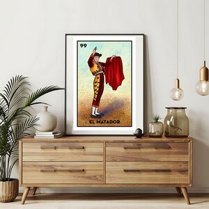 Enviado somente impresso | Cartões da Loteria El Matador | Arte de parede desenhada à mão da Loteria | Bingo mexicano | Impressões da Loteria Arte do México |