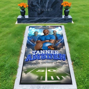 Coperta tombale stampata / Involucro funebre di football americano / Bkanket personalizzato per tomba / Coperta commemorativa / Marcatore tombale/