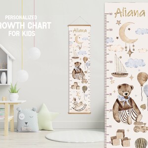 Teddybeer hoogtemeter met ophangframe, gepersonaliseerde beer jongen meisje groeimeter, beer slaapkamer kinderkamer speelkamer, groeimeter
