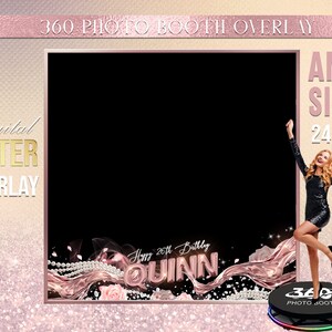 Rose Gold Photo Booth, Pink Photo Template Birthday Party, Woman birthday photo Booth Overlay ,Pink glam 360 Photo Template, birthday