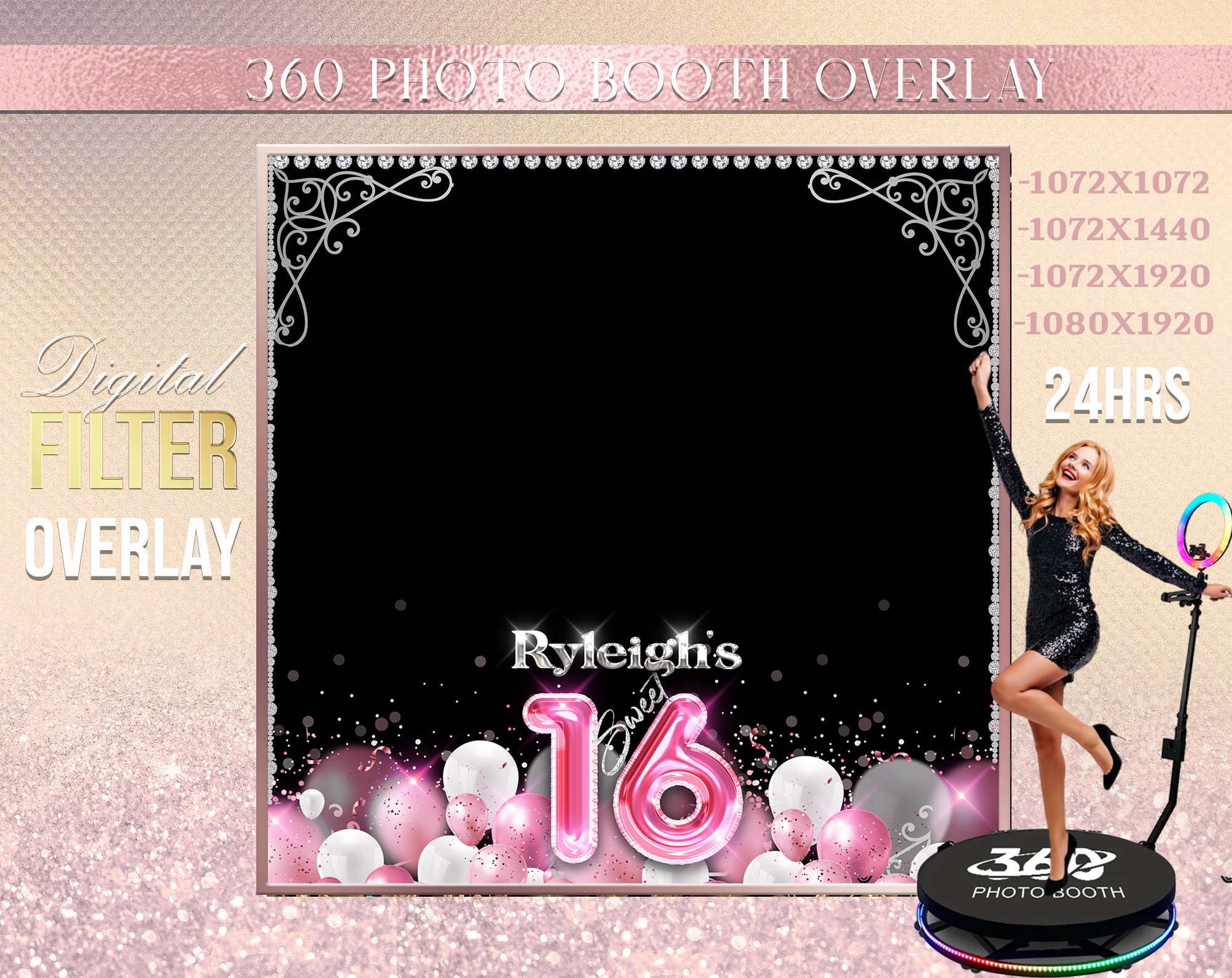 360 Booth Wedding Bridal Shower Photobooth Template Sweet 16 -  Portugal