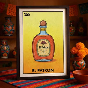 Póster mexicano de lotería impreso por correo, arte de pared de El Patrón, impresión para decoración de bar en casa, estilo vintage, juego de cartas español, regalo para él