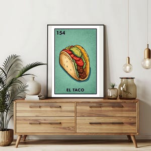Verzending per post Alleen bedrukt | El Taco - Loteriakaarten | Loteria handgetekende muurkunst | Mexicaanse bingo| Loteria-afdrukken Mexicaanse kunst|