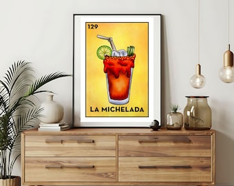 Mailed Printed only | La Michelada Loteria cards | Loteria Hand drawn Wall Art | Mexican Bingo| Loteria Prints Mexico Art|