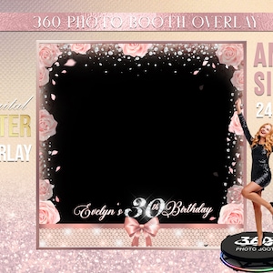 Rose Gold Photo Booth, Pink Photo Template Birthday Party, Woman birthday photo Booth Overlay ,Pink glam 360 Photo Template, birthday