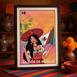 Póster de Lotería La Catrina Viva, arte mural mexicano, impresión de mujer latina, decoración de fiesta, regalo cultural, enviado por correo impreso únicamente.