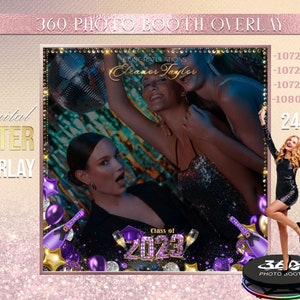 Purple Graduation Photo Booth Photo Template Birthday Party Class of 2023 Photo Booth Overlay , 360 Photo Template, Grad overlay