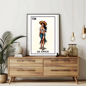 Enviado somente impresso | La Chica Bonita - Cartões de Loteria | Arte de parede desenhada à mão da Loteria | Bingo mexicano | Impressões de Loteria Arte do México |