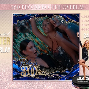 Blue Photo Booth Photo Template Birthday Party Fuchsia photo Booth Overlay , 360 Photo Template, birthday erlay