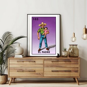 Enviado somente impresso | El Padre - Father Cartões de loteria | Arte de parede desenhada à mão da loteria | Bingo mexicano | Impressões de loteria Arte do México |