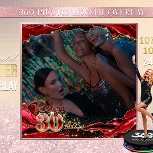 Red Agate Photo Booth Photo Template Birthday Party Red photo Booth Overlay , 360 Photo Template, birthday erlay