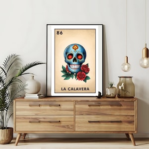 Enviado somente impresso | La Calavera - Cartões de Loteria de caveira | Arte de parede desenhada à mão da Loteria | Bingo mexicano | Impressões da Loteria Arte do México |