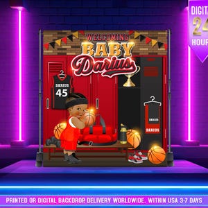 STAMPATO o DIGITALE Tiri liberi Baby Shower Sfondo, basket Baby Shower sfondo, Sport Baby Shower,