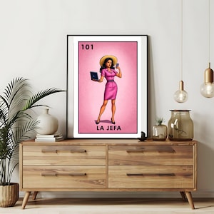 Verzending per post Alleen bedrukt | La Jefa - Boss Lady Loteria-kaarten | Loteria handgetekende muurkunst | Mexicaanse bingo| Loteria-afdrukken Mexicaanse kunst|