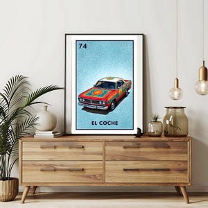 Enviado somente impresso | El Coche - Cartões de Loteria de Carro | Arte de Parede Desenhada à Mão de Loteria | Bingo Mexicano | Impressões de Loteria Arte do México |