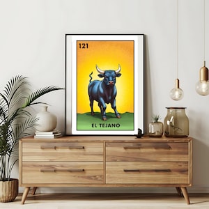 Verzending per post Alleen bedrukt | El Tegano - Bull Loteria-kaarten | Loteria handgetekende muurkunst | Mexicaanse bingo| Loteria-afdrukken Mexicaanse kunst|