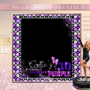 Purple Photo Booth Photo Template Birthday Party Diamonds  photo Booth Overlay , 360 Photo Template, birthday erlay