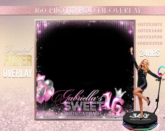Sweet 16  Birthday Photo Booth Photo Template, Sweet 16  birthday overlay photo Booth Overlay , 360 Photo Template pink Overlay