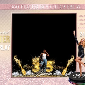 Gold Photo Booth Photo Template Birthday Party Glam photo Booth Overlay , 360 Photo Template, birthday erlay