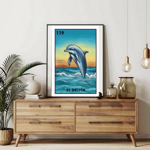 Imprimé uniquement | El Delfin - Cartes Loteria Dauphin | Art mural dessiné à la main Loteria | Bingo mexicain| Impressions Loteria Art mexicain|