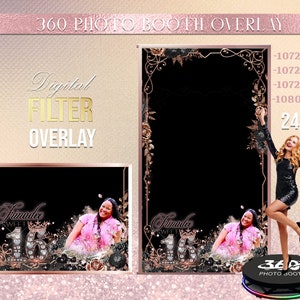 Rose Gold Photo Booth, Pink Photo Template Birthday Party, Woman birthday photo Booth Overlay ,Pink glam 360 Photo Template, birthday