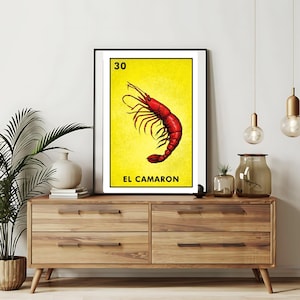 Verzending per post Alleen bedrukt | El Camaron - Garnalenloteriakaarten | Loteria handgetekende muurkunst | Mexicaanse bingo| Loteria-afdrukken Mexicaanse kunst|