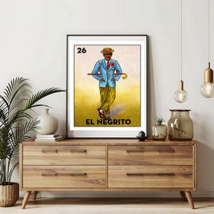Enviado somente impresso | Cartões da Loteria El Nigrito | Arte de parede desenhada à mão da Loteria | Bingo mexicano | Impressões da Loteria Arte do México |