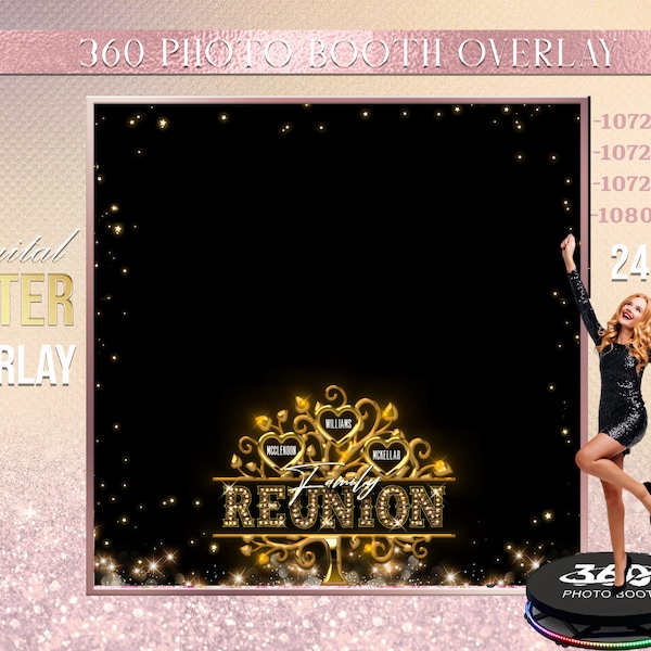 Family reunion  Gold Photo Booth, family tree Photo Template Birthday Party, Reunion photo Booth Overlay ,360 Photo Template