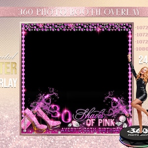 Shades of pink Pink Photo Booth Hot  Pink Photo Template Birthday Party Woman birthday photo Booth Overlay Black 360 Photo Template birthday